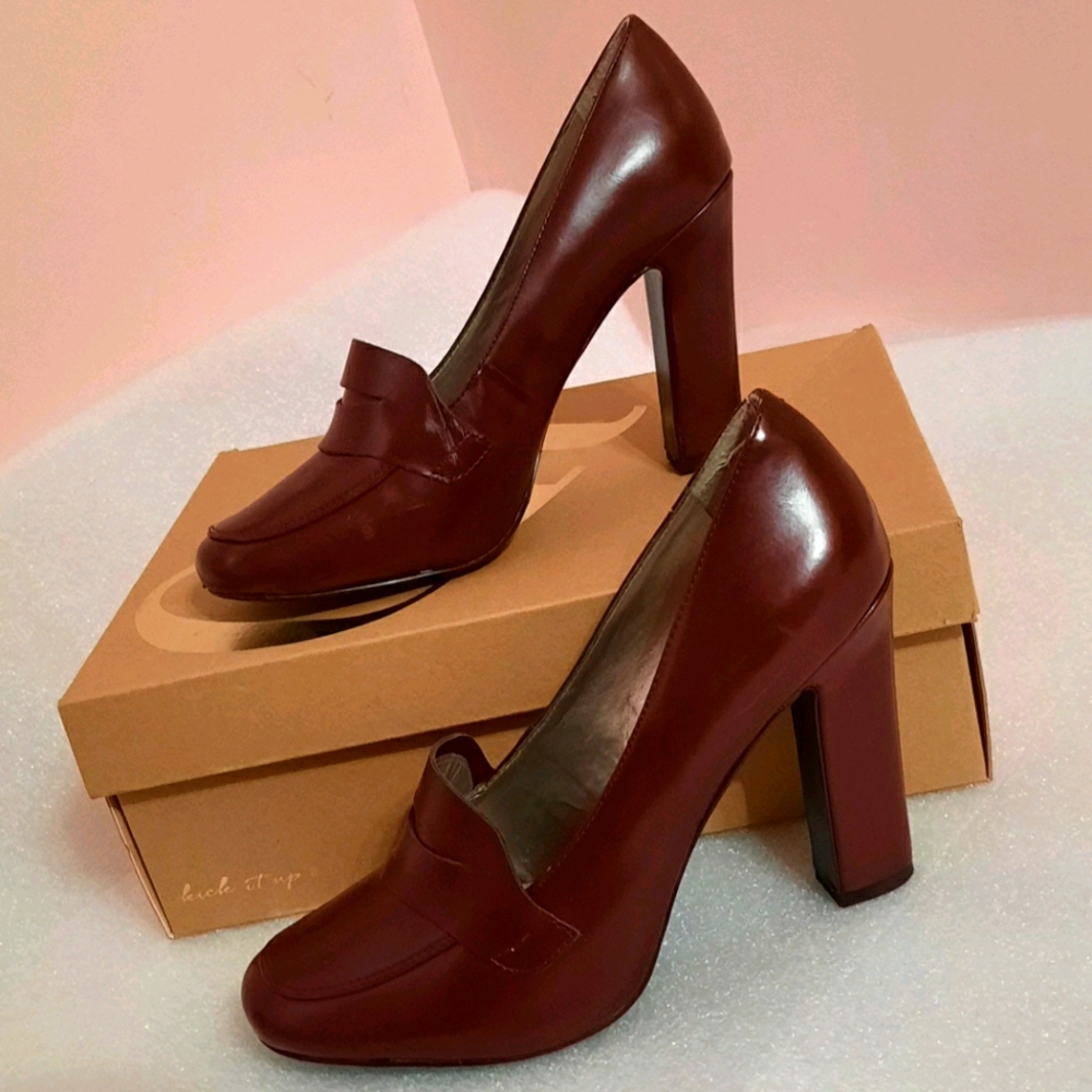 High heel penny loafers